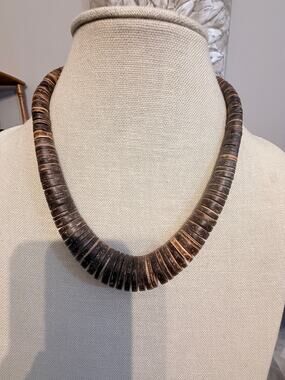 Vintage 18” Wood Heishi Bead Choker Necklace